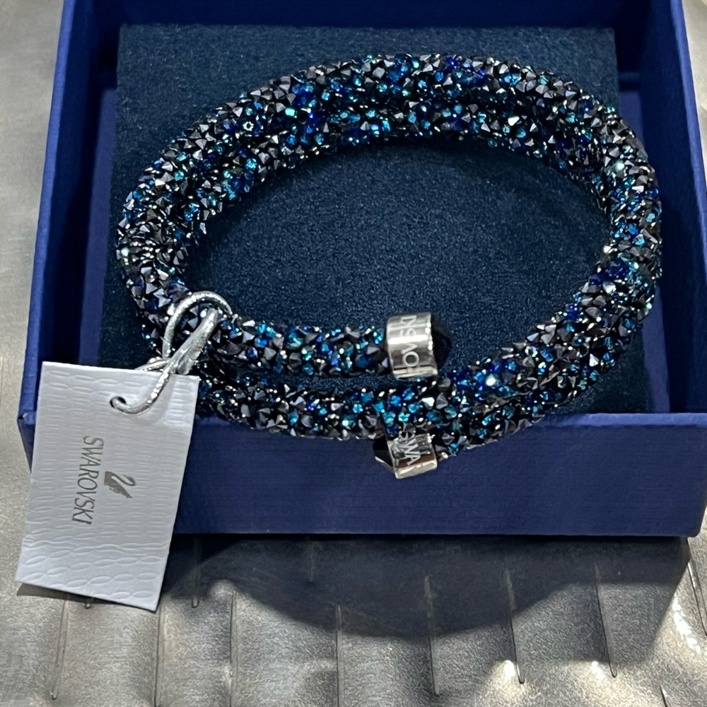 New in box Beautiful Blue Swarovski Crystal Double Bangle.